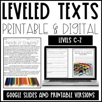 Preview of Leveled Text Reading Passages with Comprehension Questions 1st-6th Grade