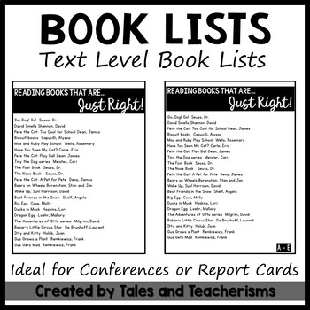 Preview of Leveled Texts Book Lists from A-Z - Perfect for conferences or report cards!