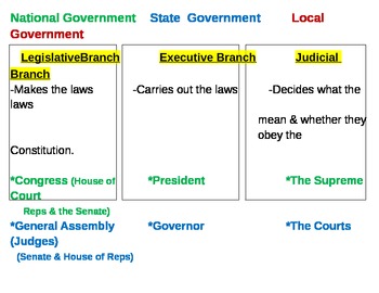 Preview of Levels and Branches of Government Poster/Chart