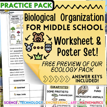 Preview of Ecology Levels of Organization FREE Worksheet Poster Set Middle School Biology