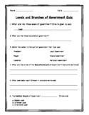 Levels of Government & Branches of Government Quiz