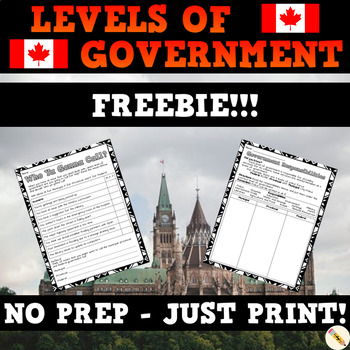 Preview of Levels of Government - Canadian Worksheets - FREEBIE
