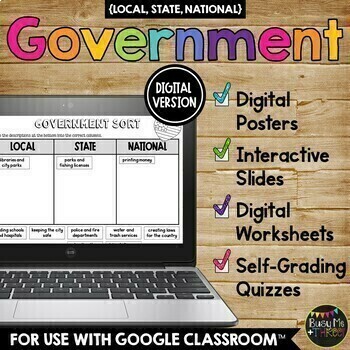 Preview of Levels of Government Digital Version | Google Classroom™ Local  State  National