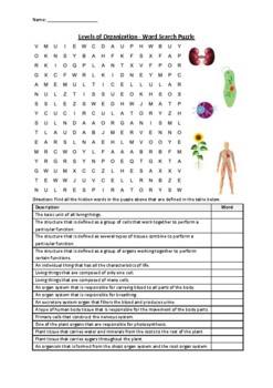 Preview of Levels of Organization - Word Search Puzzle Worksheet Activity (Printable)