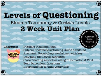 Preview of Levels of Questioning (Bloom's and Costa's) 2-week Common Core Unit