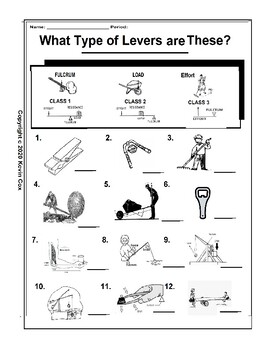 Preview of Levers Worksheet: What Type of Lever is it?  - Simple Machines