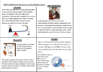 Preview of Levers, pulleys and gears Science knowledge organiser