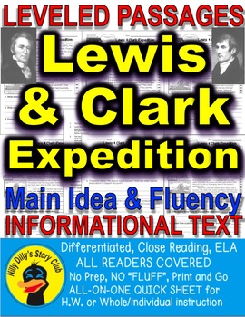 Preview of Lewis & Clark Close Reading Leveled Passages: Main Idea, Fluency, Sub-Plans HW