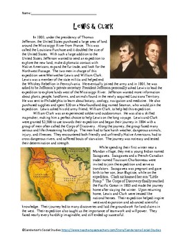 Lewis & Clark Expedition - Reading Comprehension Worksheet | TpT