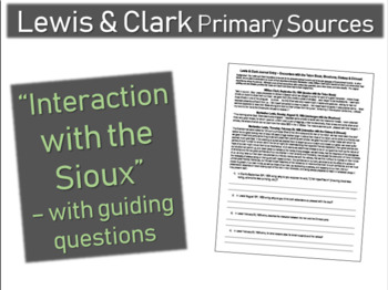 Preview of Lewis & Clark Journal (interaction with Sioux, etc.) Primary Source w guiding Qs