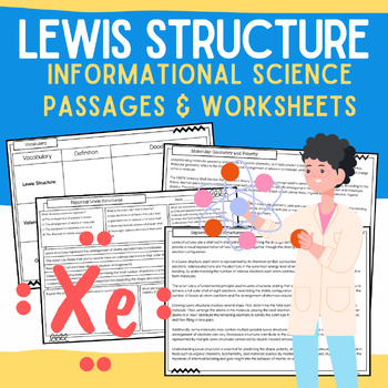 Preview of Lewis Structure: Informational Science Passages, Worksheets, Vocab, & Answer Key