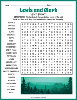 Lewis and Clark Word Search Worksheet by Puzzles to Print | TpT