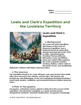 Preview of Lewis and Clark's Expedition and the Louisiana Territory Worksheet