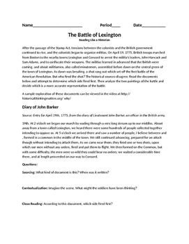 Lexington Primary Sources by Mr Cs Lessons | Teachers Pay Teachers