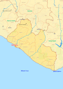 Preview of Liberia map with cities township counties rivers roads labeled