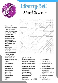 Liberty Bell word search Puzzle worksheet activities for kids Morning