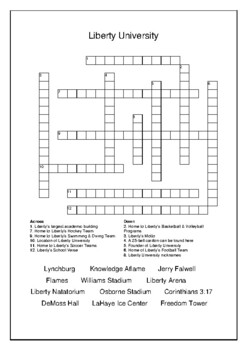 Liberty University Crossword Puzzle and Word Search Bell Ringer