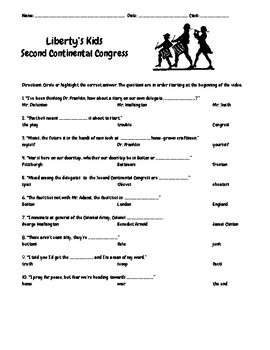 Preview of Liberty's Kids Ep. 8 2nd Continental Congress Questions w/Write/Draw Assignment
