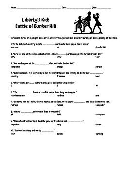 Preview of Liberty's Kids Ep. 9 Battle of Bunker Hill  Questions w/Write/Draw Assignment