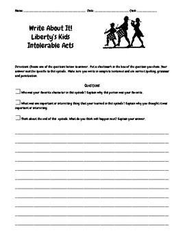 libertys kids episode 2 intolerable acts questions w