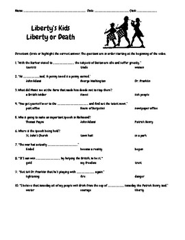 Preview of Liberty's Kids Episode 4 Liberty or Death Questions w/Writing-Drawing Assignment