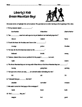 Preview of Liberty's Kids Episode 7 Green Mountain Boys Questions w/Write/Draw Assignment