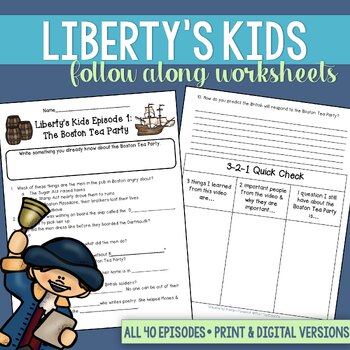 Preview of Liberty's Kids Worksheets for ALL Episodes - Print and Digital Format