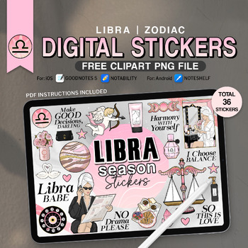 Preview of Libra Season Digital Stickers, 36 PNG Funny Zodiac Signs, Astrology Sticker