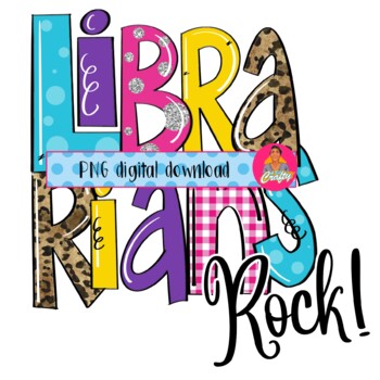 Preview of Librarians Rock Teacher PNG Sublimation Digital Download Clip art