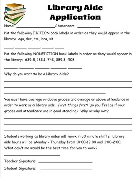 Preview of Library Aide Form