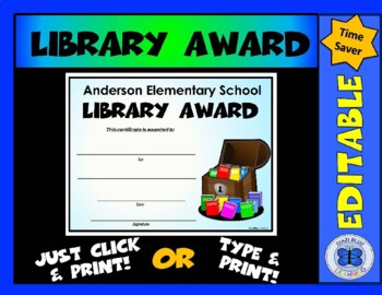 Preview of Library Award 5 - Editable