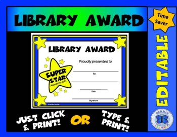 Preview of Library Award 6 - Super Star - Editable