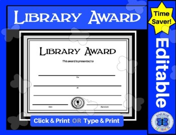 Preview of Library Award Certificate - Elementary, Middle, High School - Editable