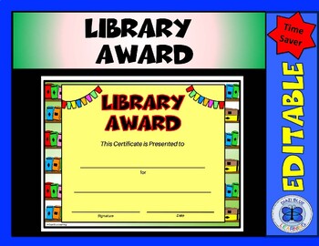 Preview of Library Award - Editable