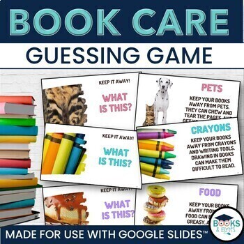 Preview of Library BOOK CARE Guessing Game Lesson - Back to School Library Skills Activity