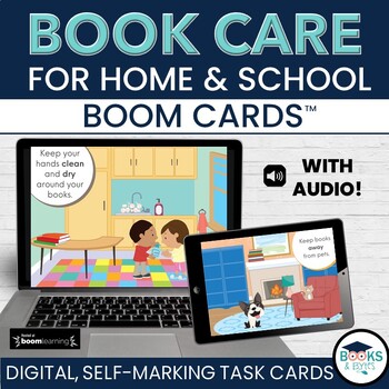 Preview of Library BOOK CARE Tips for Home & School BOOM CARDS