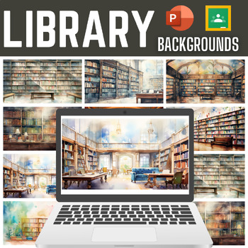 Preview of Library Backgrounds for Google Slide and PowerPoint 16x9 Slides - Watercolor - C