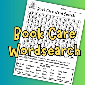 Preview of Library Book Care Word Search Worksheet Activity