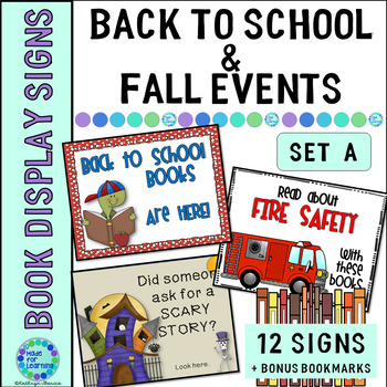 Preview of Library Book Display Signs Back to School - Fall Topics