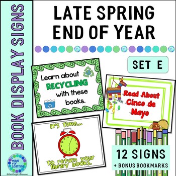 Preview of Library Book Display Signs | Late Spring Topics to End of Year Book Return