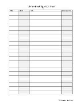 Preview of Library Book Sign Out Sheet