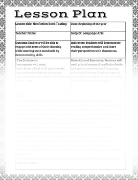 Preview of Library Book Tasting Lesson Plan