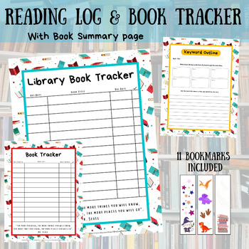 Preview of Library Book Tracker and Reading Log with Keyword Outline and Bookmarks