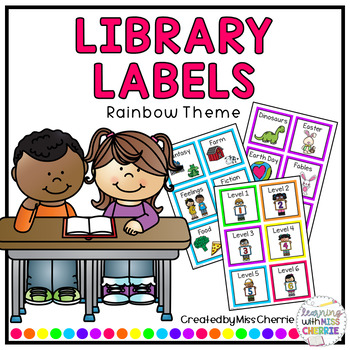 Preview of Library Book Tub Labels (Rainbow Theme) EDITABLE
