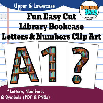 Preview of Library Bookcase Printable Easy Cut Bulletin Board Letters and Numbers Clipart