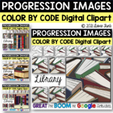 Library Books COLOR BY CODE Digital Progression Clipart BUNDLE