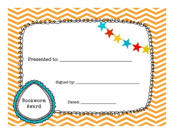 Preview of Bookworm Award Certificate End of Year for Library or Classroom