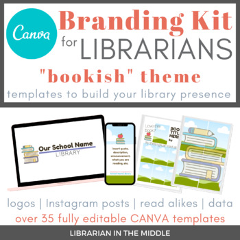 Preview of Library Branding Starter Kit: Bookish Theme - Editable TEMPLATES for CANVA