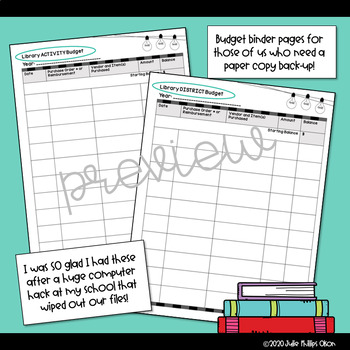 Library Budget Tracker, Binder Pages