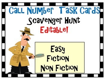 Preview of Call Number Scavenger Hunt Task Cards -  Editable Library Media Center Activity
